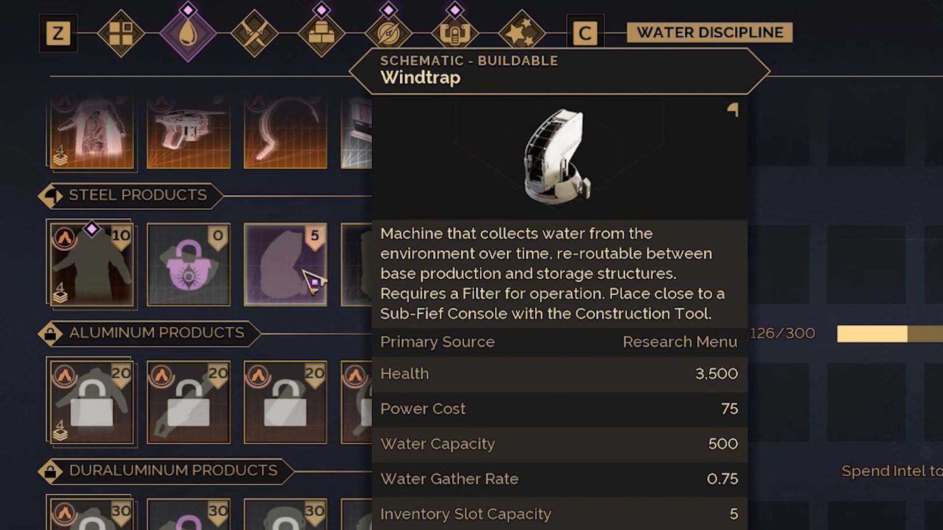 Windtrap is present in the Water Discipline Research section (Image via Funcom)